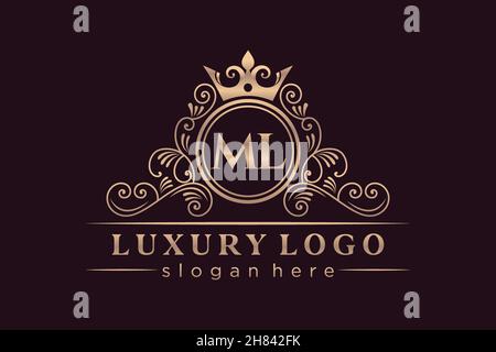 ML Initial Letter Gold calligraphic feminine floral hand drawn heraldic monogram antique vintage style luxury logo design Premium Stock Vector