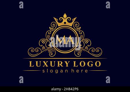 MA Initial Letter Gold calligraphic feminine floral hand drawn heraldic monogram antique vintage style luxury logo design Premium Stock Vector