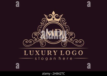 MD Initial Letter Gold calligraphic feminine floral hand drawn heraldic monogram antique vintage style luxury logo design Premium Stock Vector