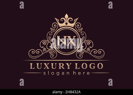 NX Initial Letter Gold calligraphic feminine floral hand drawn heraldic monogram antique vintage style luxury logo design Premium Stock Vector