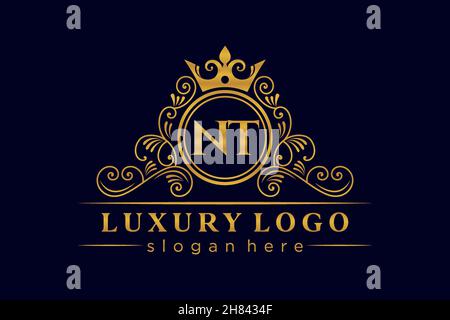 NT Initial Letter Gold calligraphic feminine floral hand drawn heraldic monogram antique vintage style luxury logo design Premium Stock Vector