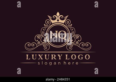 NQ Initial Letter Gold calligraphic feminine floral hand drawn heraldic monogram antique vintage style luxury logo design Premium Stock Vector