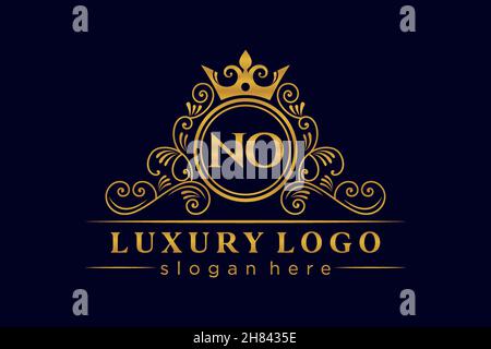 NO Initial Letter Gold calligraphic feminine floral hand drawn heraldic monogram antique vintage style luxury logo design Premium Stock Vector