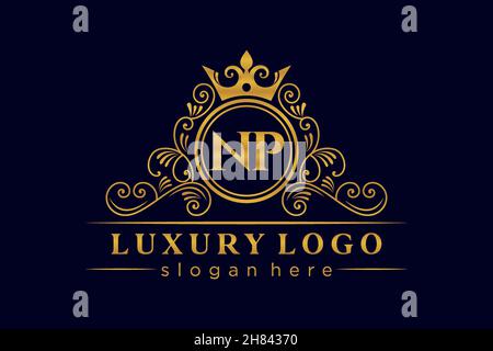 NP Initial Letter Gold calligraphic feminine floral hand drawn heraldic monogram antique vintage style luxury logo design Premium Stock Vector