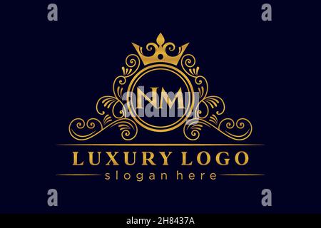 NM Initial Letter Gold calligraphic feminine floral hand drawn heraldic monogram antique vintage style luxury logo design Premium Stock Vector