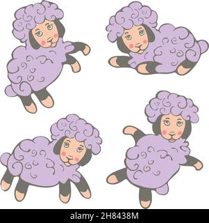 Vector collection of lambs in cartoon style. Hand drawn cute sheep. Stock Vector