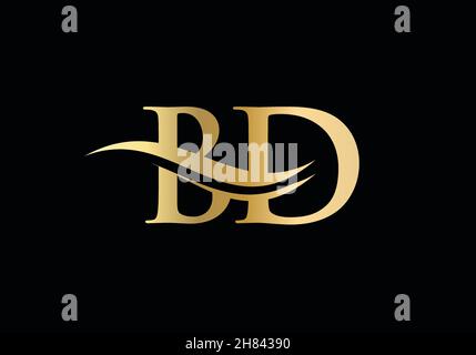 Swoosh Letter BD Logo Design for business and company identity. Water Wave BD Logo with modern trendy Stock Vector