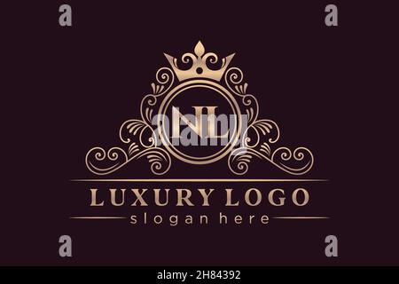 NL Initial Letter Gold calligraphic feminine floral hand drawn heraldic monogram antique vintage style luxury logo design Premium Stock Vector