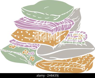 Vector illustration of stack of pillows. Isolated silhouette on white background. Stock Vector