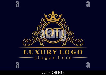 OT Initial Letter Gold calligraphic feminine floral hand drawn heraldic monogram antique vintage style luxury logo design Premium Stock Vector