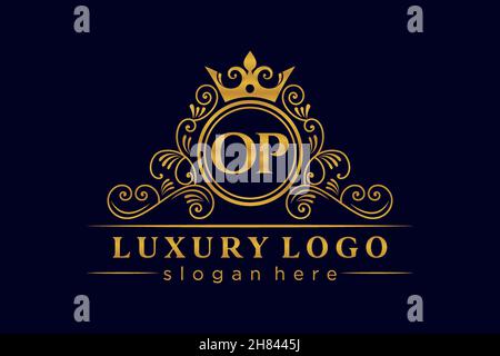 OP Initial Letter Gold calligraphic feminine floral hand drawn heraldic monogram antique vintage style luxury logo design Premium Stock Vector