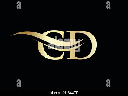 Swoosh Letter CD Logo Design for business and company identity. Water Wave CD Logo with modern trendy Stock Vector