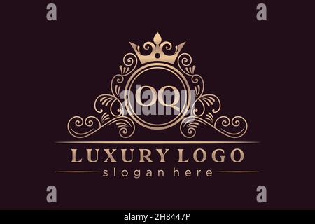 OQ Initial Letter Gold calligraphic feminine floral hand drawn heraldic monogram antique vintage style luxury logo design Premium Stock Vector