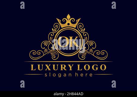 OK Initial Letter Gold calligraphic feminine floral hand drawn heraldic monogram antique vintage style luxury logo design Premium Stock Vector