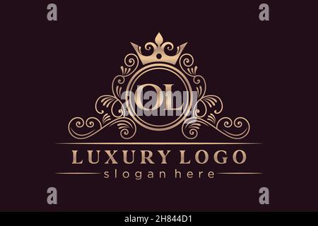 OL Initial Letter Gold calligraphic feminine floral hand drawn heraldic monogram antique vintage style luxury logo design Premium Stock Vector