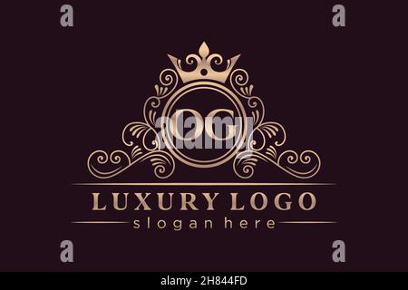 OG Initial Letter Gold calligraphic feminine floral hand drawn heraldic monogram antique vintage style luxury logo design Premium Stock Vector