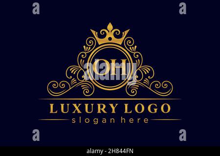 OH Initial Letter Gold calligraphic feminine floral hand drawn heraldic monogram antique vintage style luxury logo design Premium Stock Vector