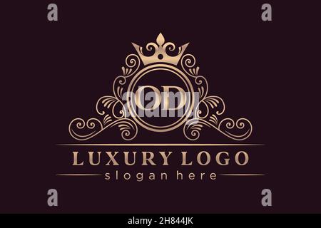 OD Initial Letter Gold calligraphic feminine floral hand drawn heraldic monogram antique vintage style luxury logo design Premium Stock Vector