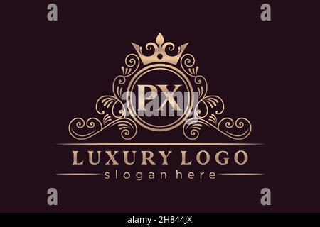 PX Initial Letter Gold calligraphic feminine floral hand drawn heraldic monogram antique vintage style luxury logo design Premium Stock Vector