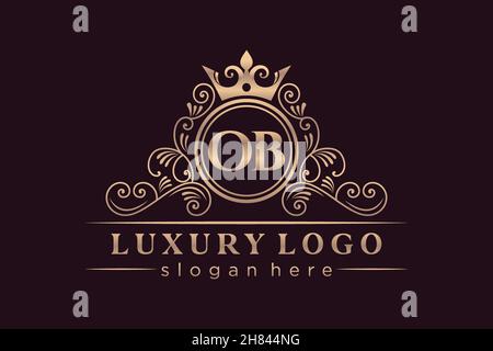 OB Initial Letter Gold calligraphic feminine floral hand drawn heraldic monogram antique vintage style luxury logo design Premium Stock Vector