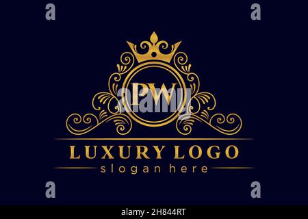 PW Initial Letter Gold calligraphic feminine floral hand drawn heraldic monogram antique vintage style luxury logo design Premium Stock Vector