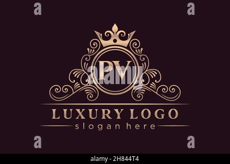 PV Initial Letter Gold calligraphic feminine floral hand drawn heraldic monogram antique vintage style luxury logo design Premium Stock Vector