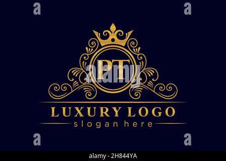PT Initial Letter Gold calligraphic feminine floral hand drawn heraldic monogram antique vintage style luxury logo design Premium Stock Vector