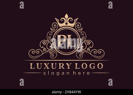 PL Initial Letter Gold calligraphic feminine floral hand drawn heraldic monogram antique vintage style luxury logo design Premium Stock Vector