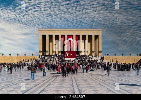 Ankara, Turkey - November 10 2021: Ataturk's tomb -Anitkabir- and with many visitors. Stock Photo