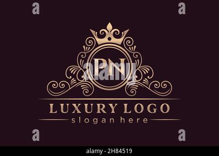 PN Initial Letter Gold calligraphic feminine floral hand drawn heraldic monogram antique vintage style luxury logo design Premium Stock Vector