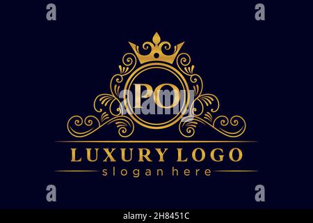 PO Initial Letter Gold calligraphic feminine floral hand drawn heraldic monogram antique vintage style luxury logo design Premium Stock Vector