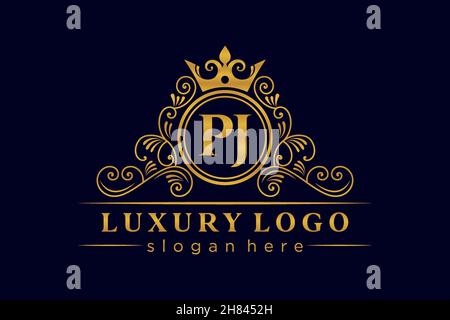 PJ Initial Letter Gold calligraphic feminine floral hand drawn heraldic monogram antique vintage style luxury logo design Premium Stock Vector