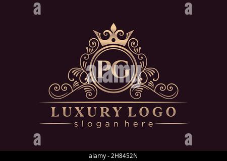 PG Initial Letter Gold calligraphic feminine floral hand drawn heraldic monogram antique vintage style luxury logo design Premium Stock Vector