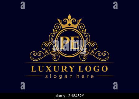PE Initial Letter Gold calligraphic feminine floral hand drawn heraldic monogram antique vintage style luxury logo design Premium Stock Vector