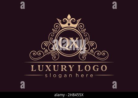 QX Initial Letter Gold calligraphic feminine floral hand drawn heraldic monogram antique vintage style luxury logo design Premium Stock Vector