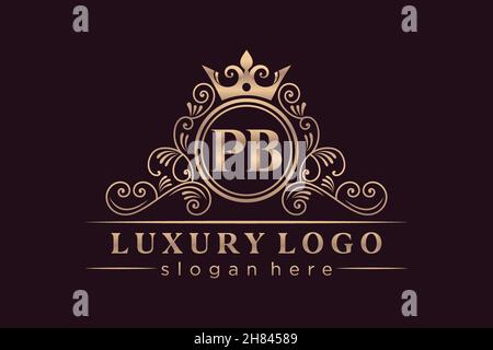 PB Initial Letter Gold calligraphic feminine floral hand drawn heraldic monogram antique vintage style luxury logo design Premium Stock Vector
