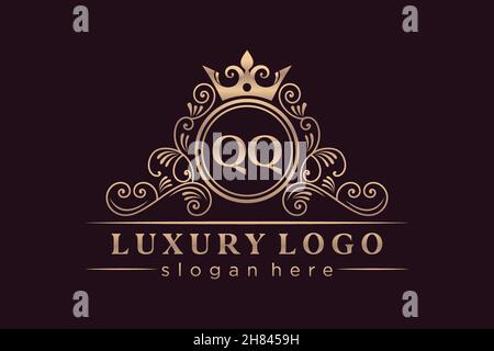 QQ Initial Letter Gold calligraphic feminine floral hand drawn heraldic monogram antique vintage style luxury logo design Premium Stock Vector