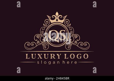 QS Initial Letter Gold calligraphic feminine floral hand drawn heraldic monogram antique vintage style luxury logo design Premium Stock Vector