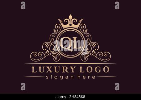 QL Initial Letter Gold calligraphic feminine floral hand drawn heraldic monogram antique vintage style luxury logo design Premium Stock Vector