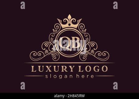 QB Initial Letter Gold calligraphic feminine floral hand drawn heraldic monogram antique vintage style luxury logo design Premium Stock Vector