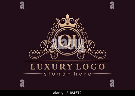 QI Initial Letter Gold calligraphic feminine floral hand drawn heraldic monogram antique vintage style luxury logo design Premium Stock Vector