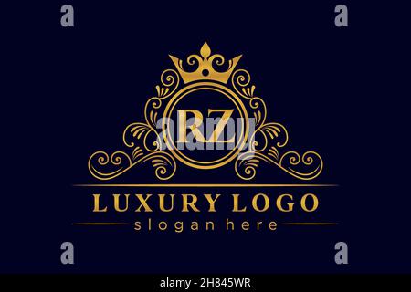 RZ Initial Letter Gold calligraphic feminine floral hand drawn heraldic monogram antique vintage style luxury logo design Premium Stock Vector
