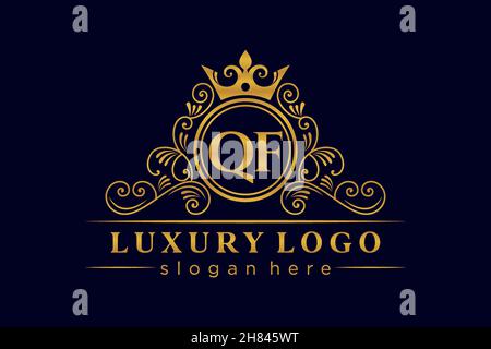 QF Initial Letter Gold calligraphic feminine floral hand drawn heraldic monogram antique vintage style luxury logo design Premium Stock Vector