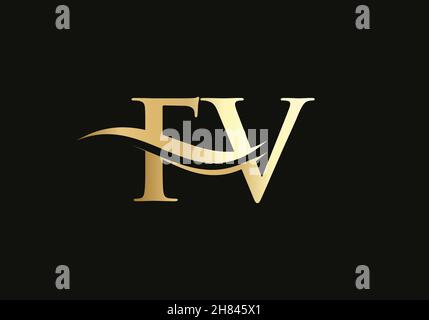 FV F V Letter Logo Design with Swoosh and Black Lines. Modern Creative ...