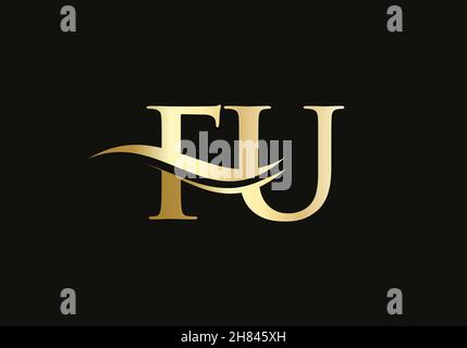 Swoosh Letter FU Logo Design for business and company identity. Water Wave FU Logo with modern trendy Stock Vector