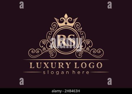 RS Initial Letter Gold calligraphic feminine floral hand drawn heraldic monogram antique vintage style luxury logo design Premium Stock Vector