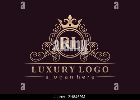 RL Initial Letter Gold calligraphic feminine floral hand drawn heraldic monogram antique vintage style luxury logo design Premium Stock Vector