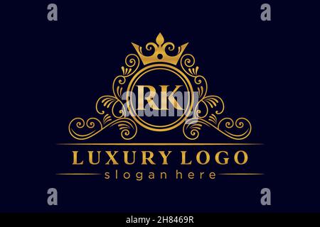 RK Initial Letter Gold calligraphic feminine floral hand drawn heraldic monogram antique vintage style luxury logo design Premium Stock Vector