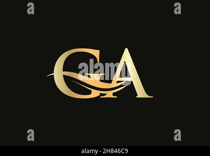 GA G A Letter Logo Design with Swoosh and Black Brush Stroke. Modern ...