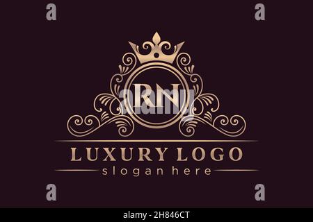RN Initial Letter Gold calligraphic feminine floral hand drawn heraldic monogram antique vintage style luxury logo design Premium Stock Vector